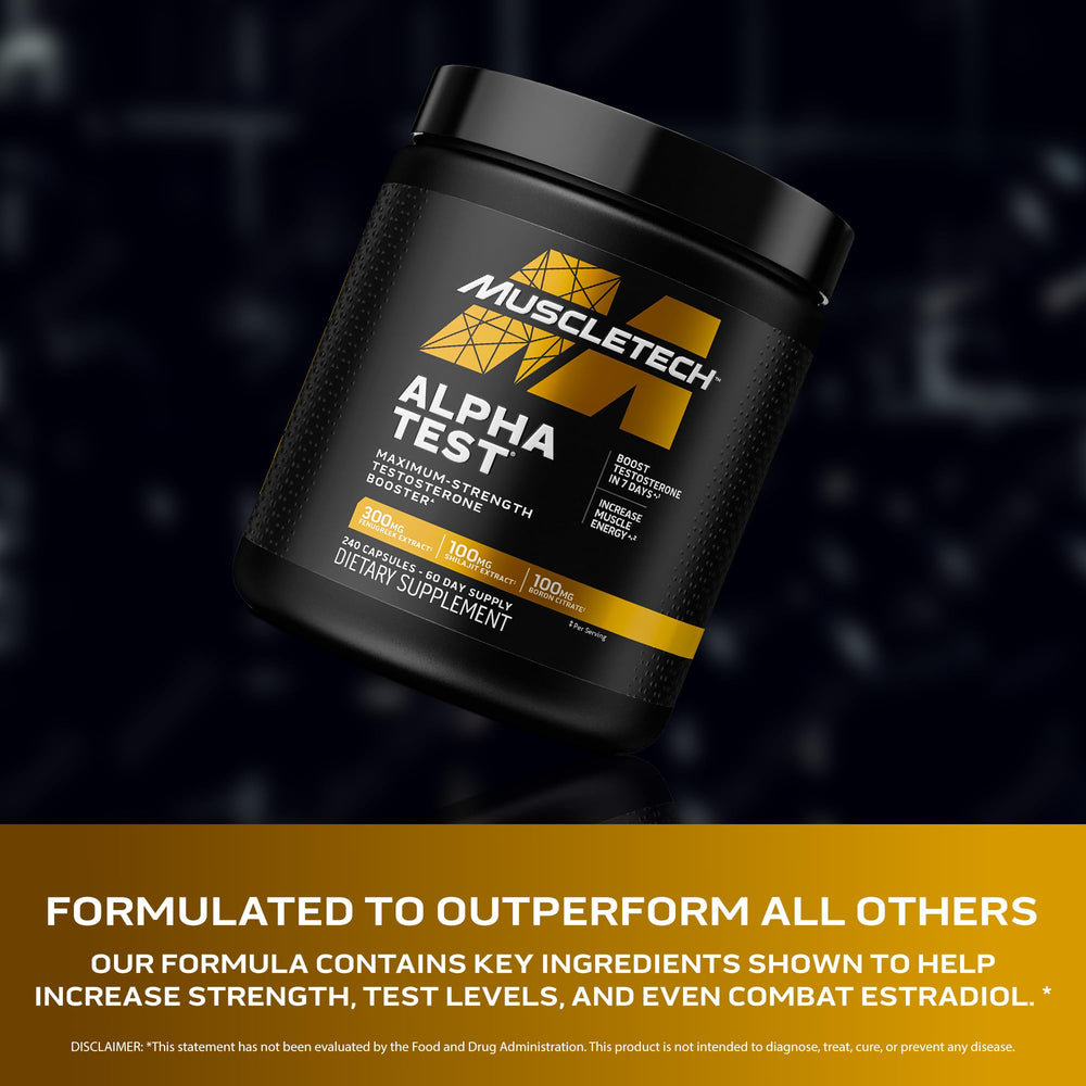 MuscleTech AlphaTest etiqueta abierta con lista de ingredientes y dosis
