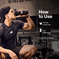 MuscleTech envase junto a una regla para comparar tamaño y servicios