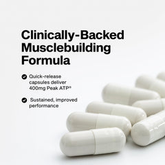 MuscleTech cápsula en primer plano mostrando tamaño y rápida absorción
