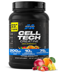 MuscleTech envase frontal Cell-Tech mostrando etiqueta y beneficio de fuerza