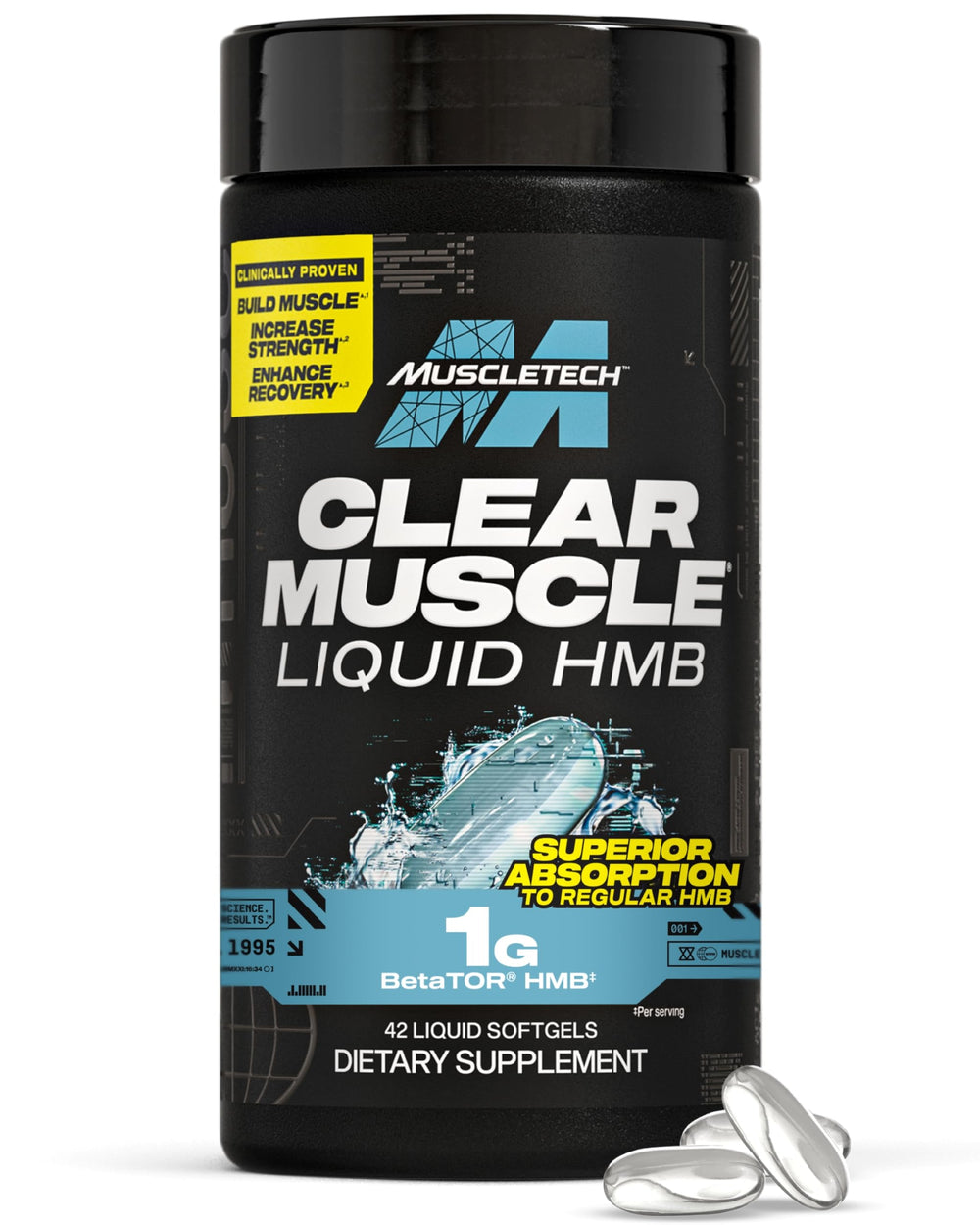 MuscleTech envase frontal Clear Muscle mostrando presentacion y facil uso
