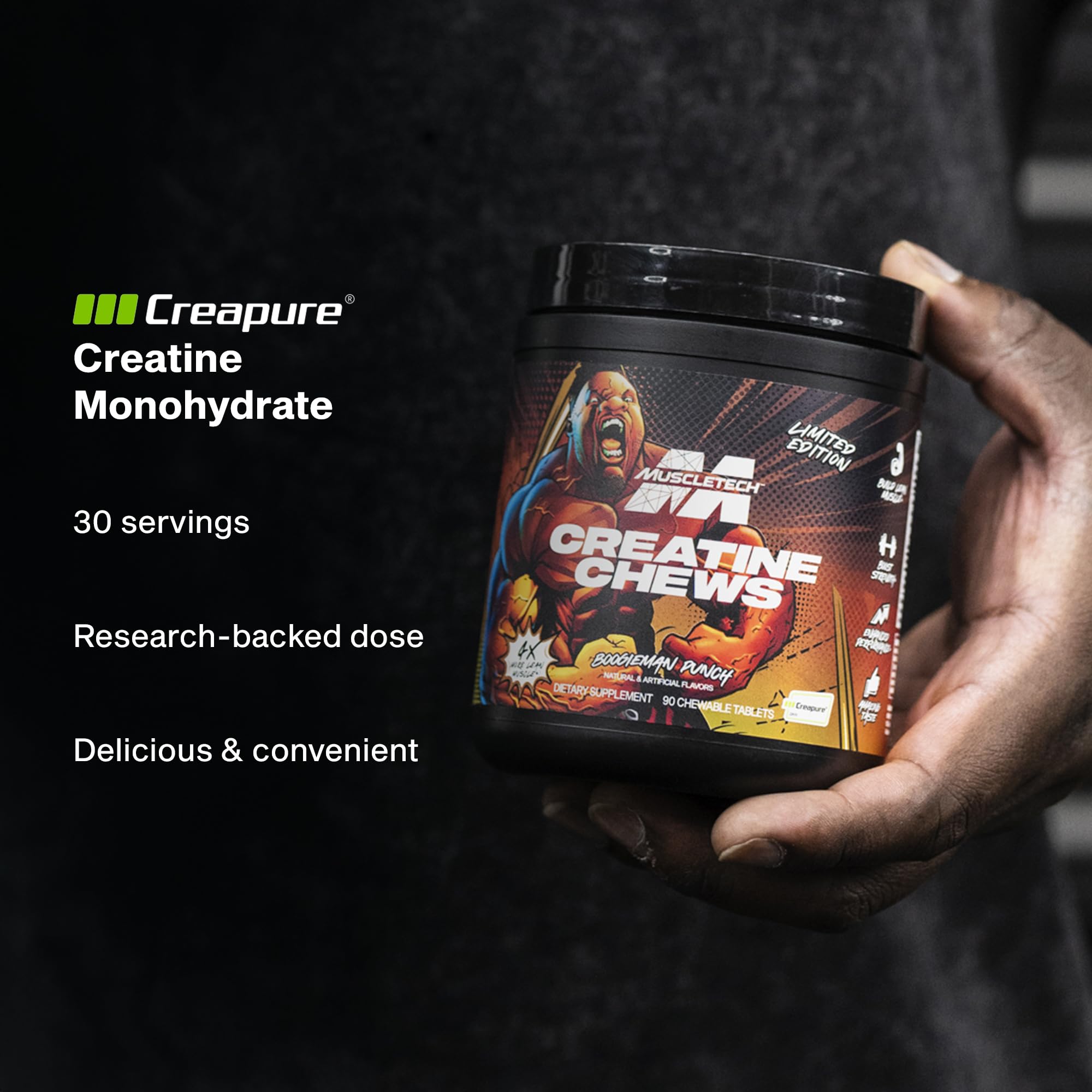 MuscleTech caramelo en mano para transportar y tomar sin shaker ni polvo