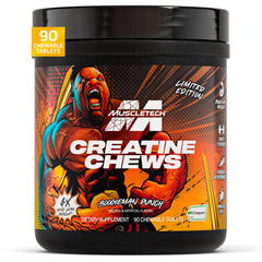 MuscleTech bote frontal con Creatine Chews Boogieman Punch muestra presentación conveniente
