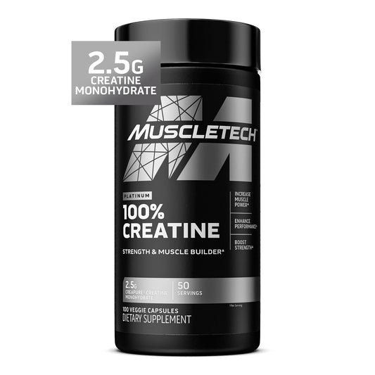 MuscleTech frasco frontal con cápsulas Creapure para conveniencia diaria