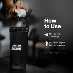 MuscleTech envase junto a mano para comparar escala y cantidad del producto