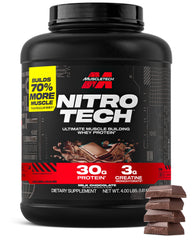 MuscleTech Nitro-Tech frente del envase mostrando tamaño 4 lb y sabor chocolate