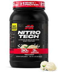 MuscleTech envase frontal Nitro‑Tech mostrando la marca y beneficios