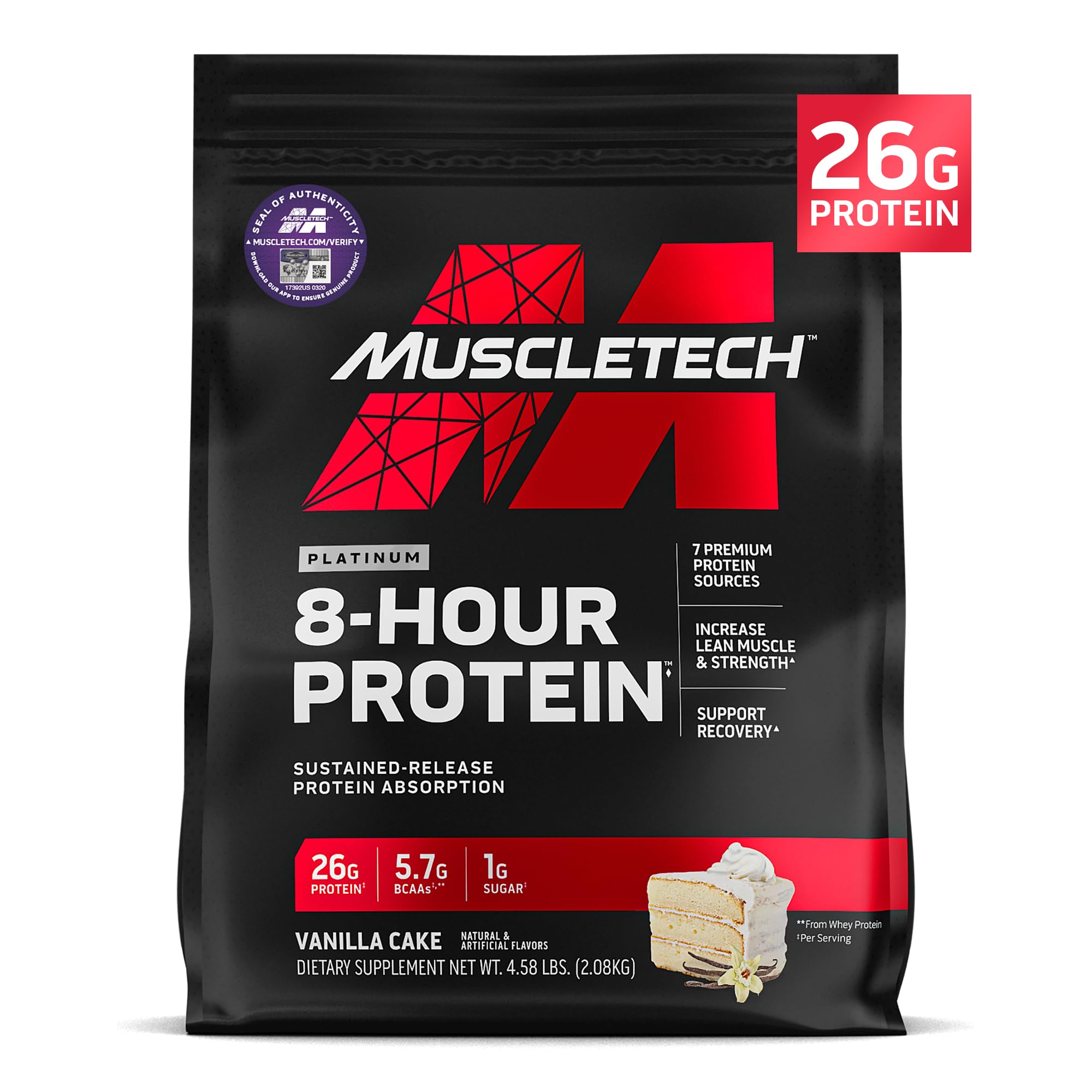 Muscletech bote frontal mostrando etiqueta y 50 servicios nutricionales