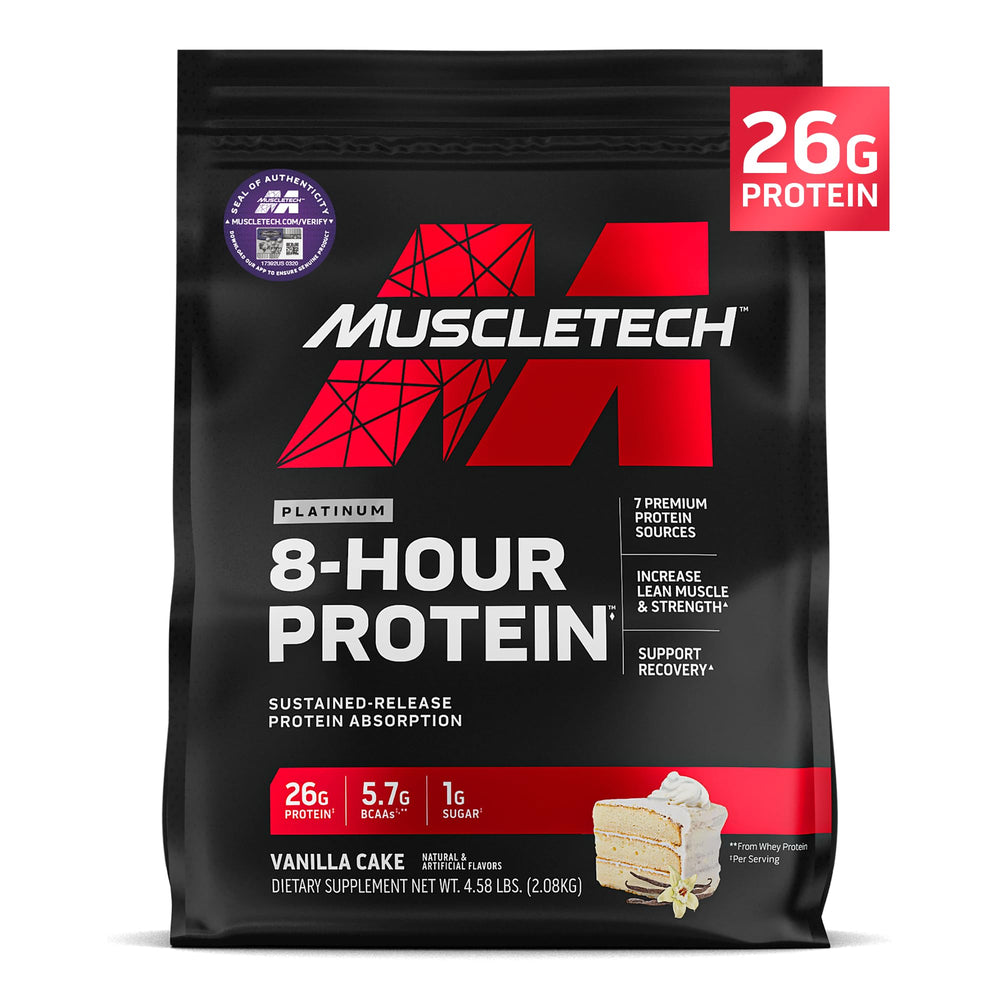 Muscletech bote frontal mostrando etiqueta y 50 servicios nutricionales
