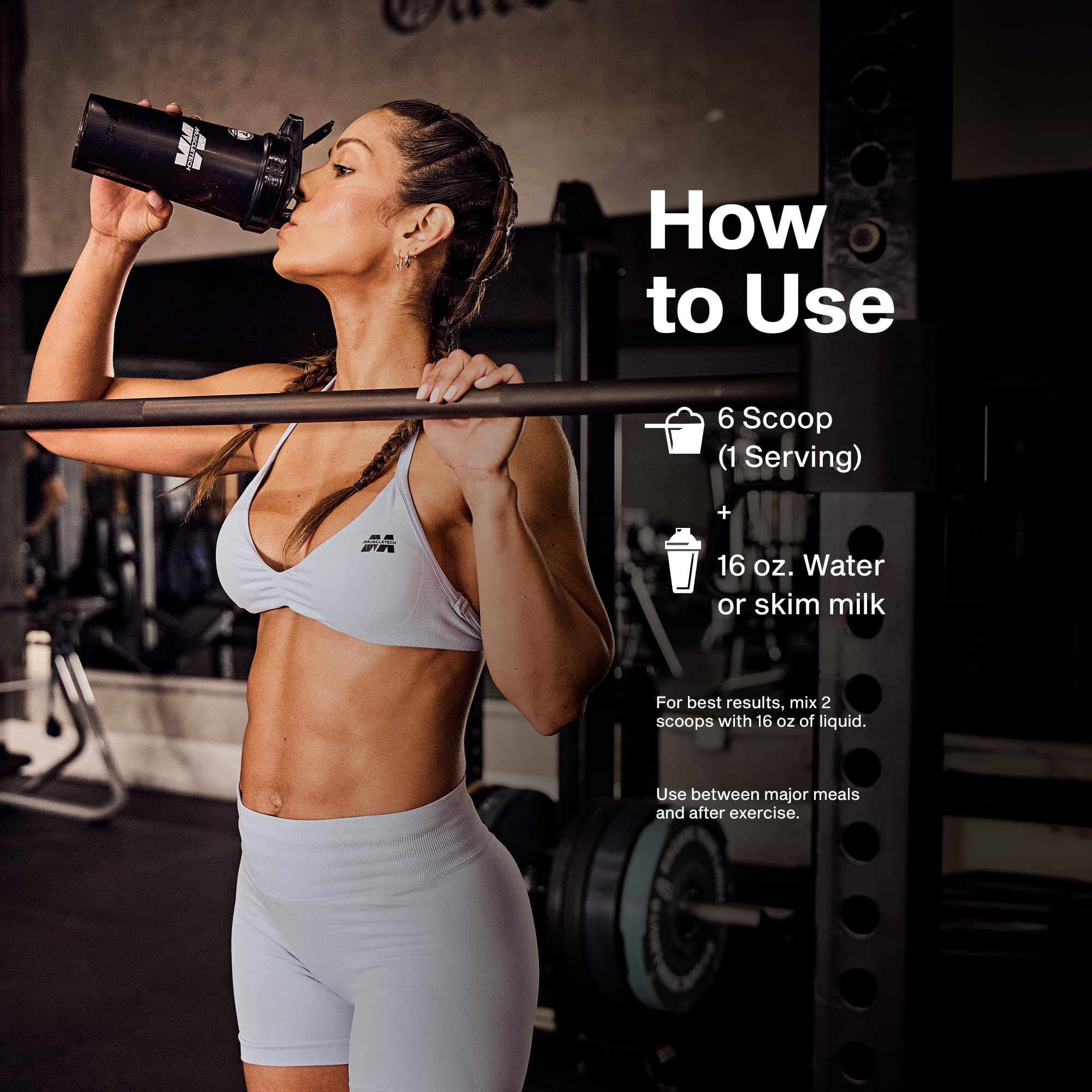 Muscletech etiqueta nutricional enfocada en BCAA y bajo contenido de azúcar