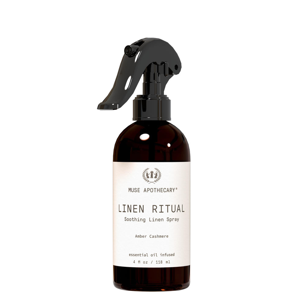 Muse Apothecary frasco frontal mostrando etiqueta clara y elegante