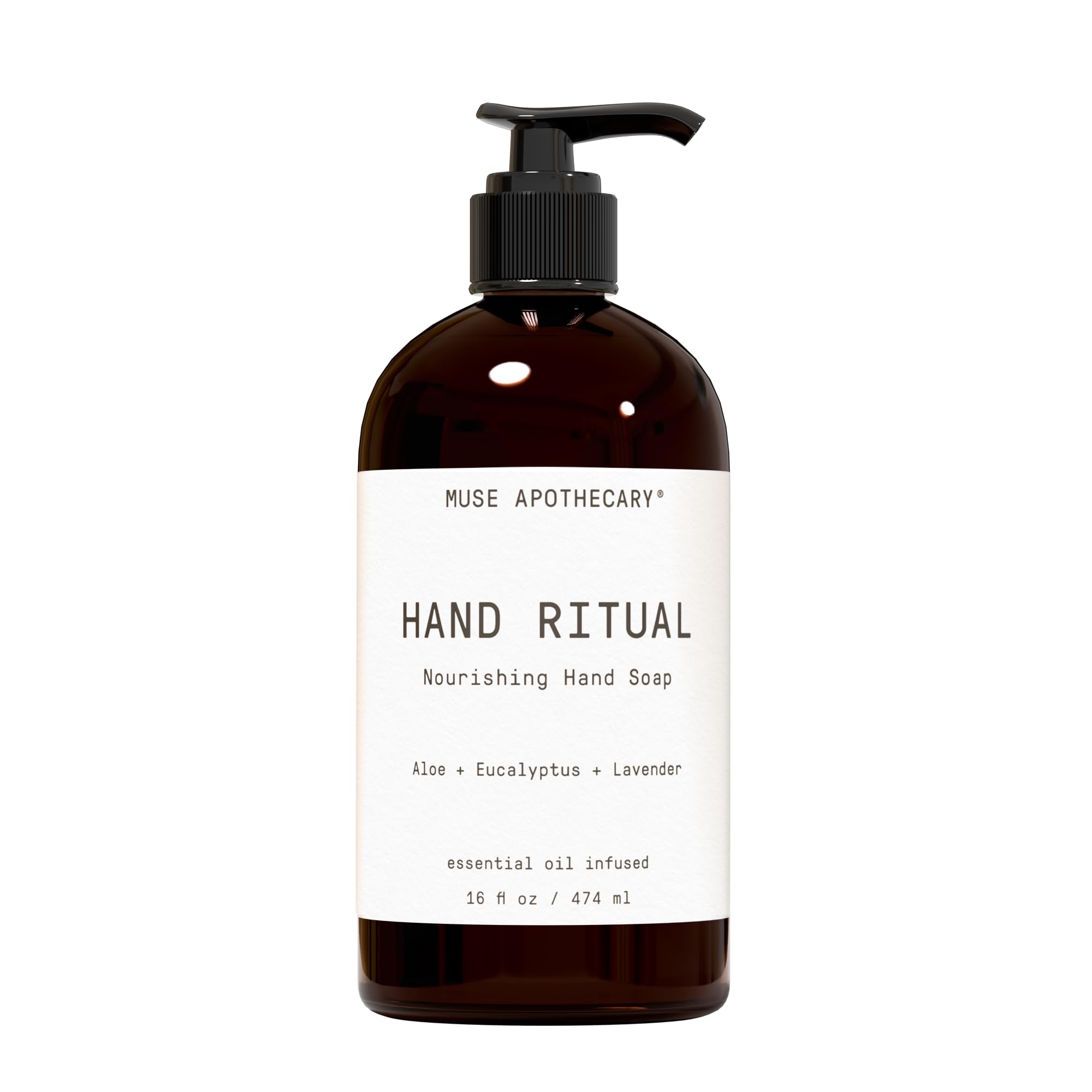 Muse Apothecary botella frontal que muestra diseño y tamaño, añade confianza