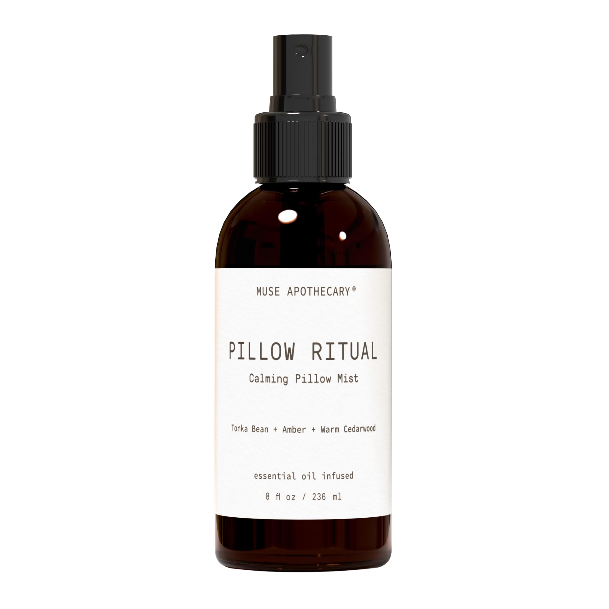 Muse Apothecary botella frontal mostrando el diseño y fragancia relajante
