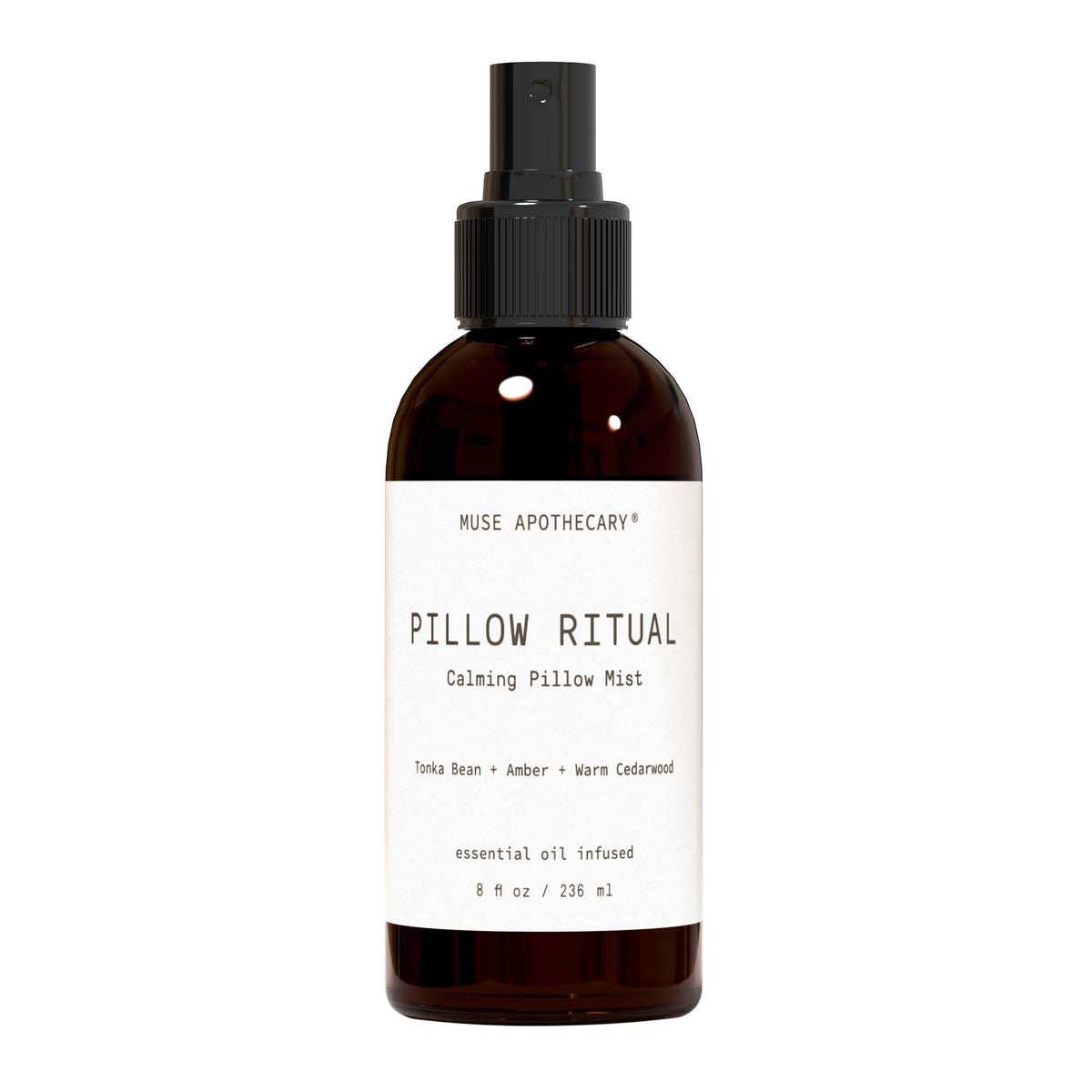Muse Apothecary botella frontal mostrando el diseño y fragancia relajante