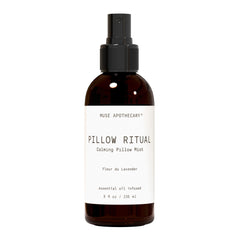 Muse Apothecary frasco frontal mostrando etiqueta elegante y beneficio relajante