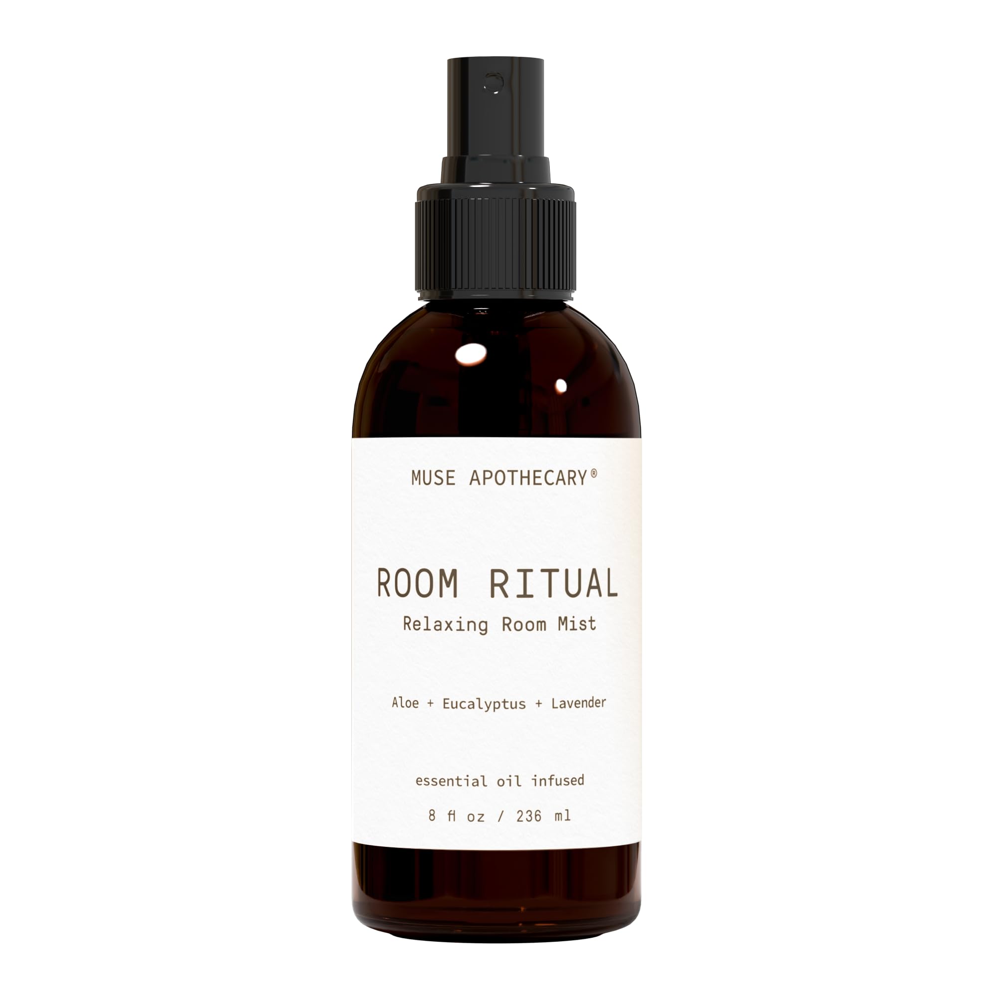 Muse Apothecary botella frontal mostrando diseño y volumen para ambiente relajante