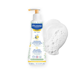 Mustela envase frontal del gel nutritivo para piel seca mostrando diseño y tamaño
