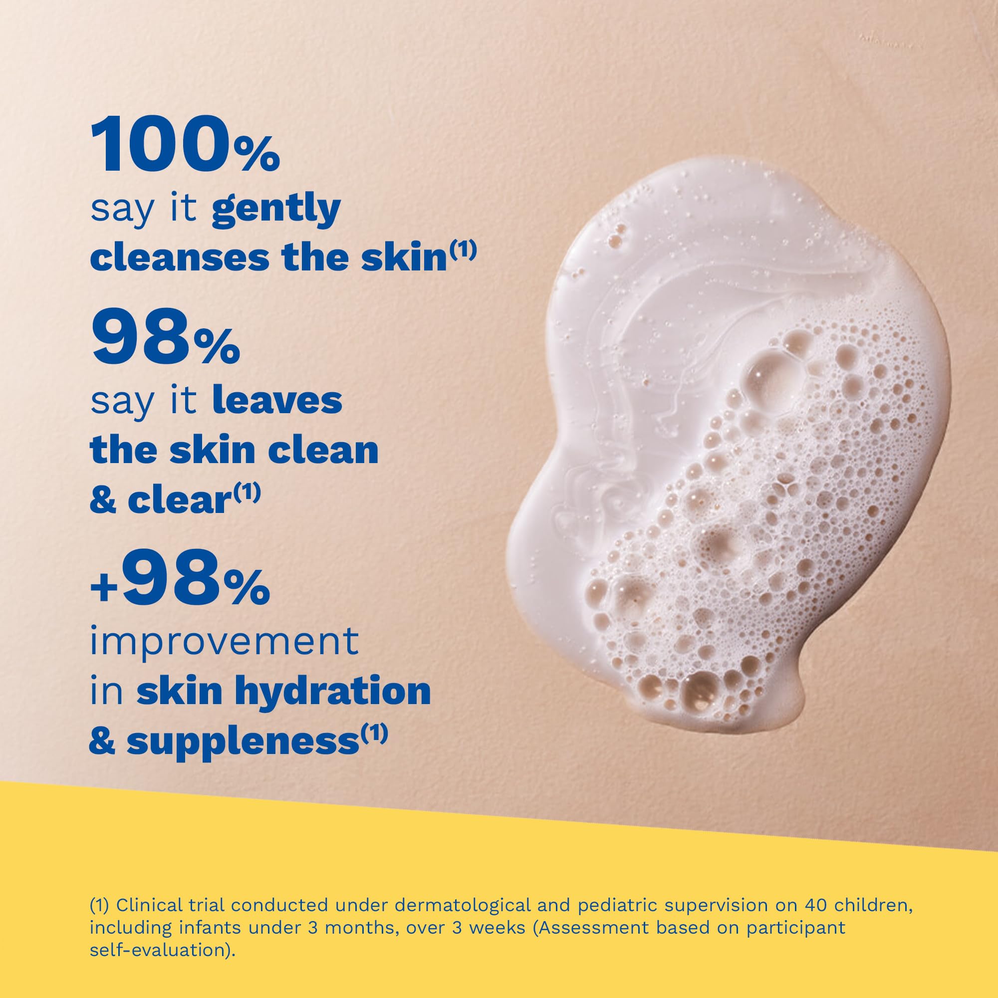 Mustela textura cremosa del gel en primer plano que facilita enjuague suave