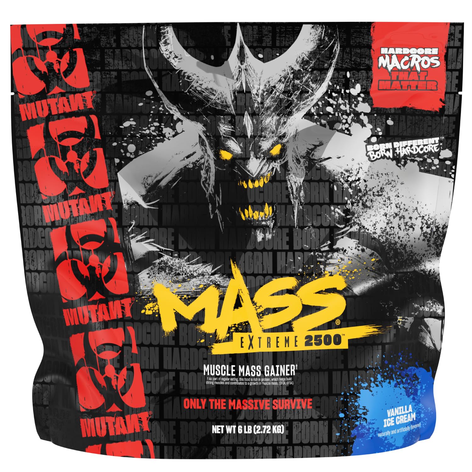 Mutant Mass frontal del envase mostrando marca y sabor Vainilla