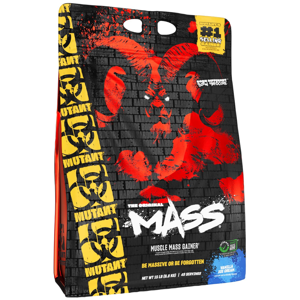 Mutant Mass tarro frontal 15 lb, envase claro para identificar producto