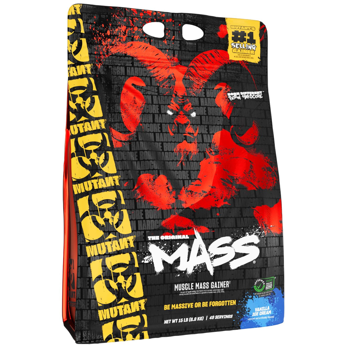 Mutant Mass tarro frontal 15 lb, envase claro para identificar producto