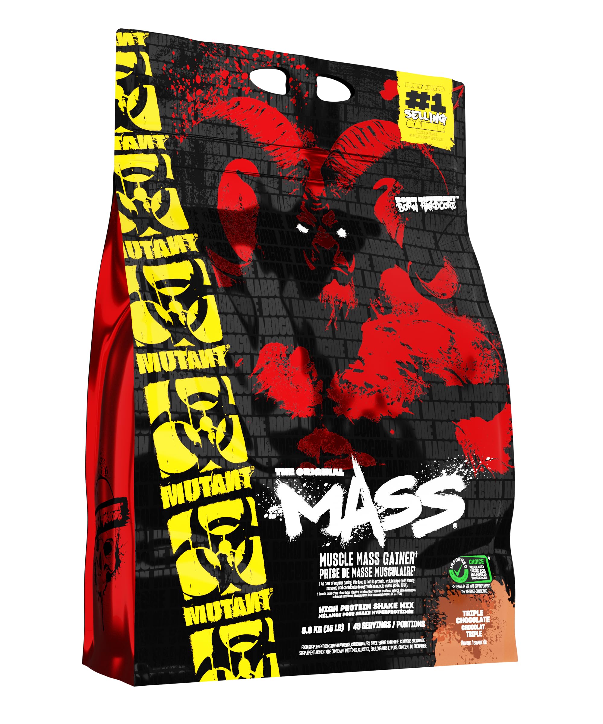 Mutant frasco frontal mostrando etiqueta y beneficio de alto aporte calórico