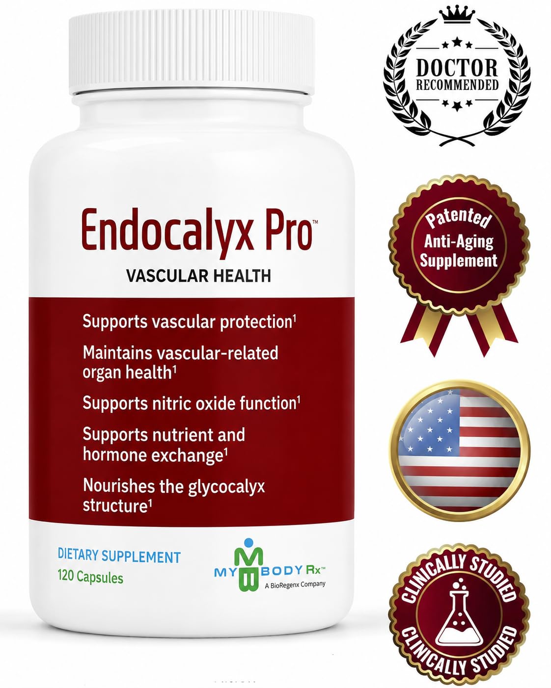 MYBODYRX etiqueta del producto Endocalyx Pro mostrando la composición patentada