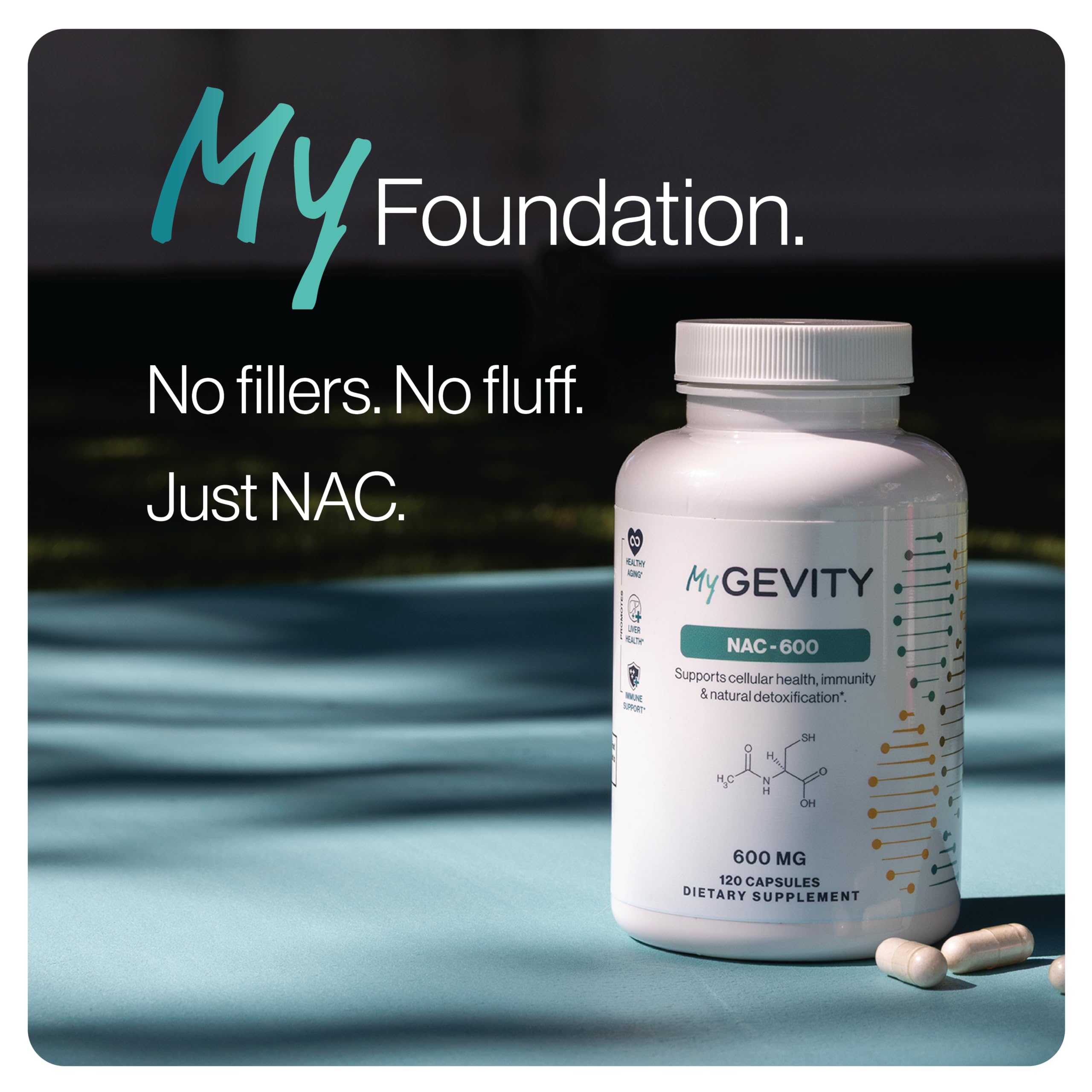 MyGevity polvo NAC al detalle demostrando textura fina y pureza