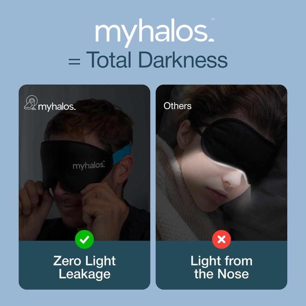myhalos antifaz plegado dentro de su funda de viaje compacta