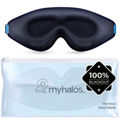 myhalos máscara frontal con empaque mostrando antiluz total y comodidad