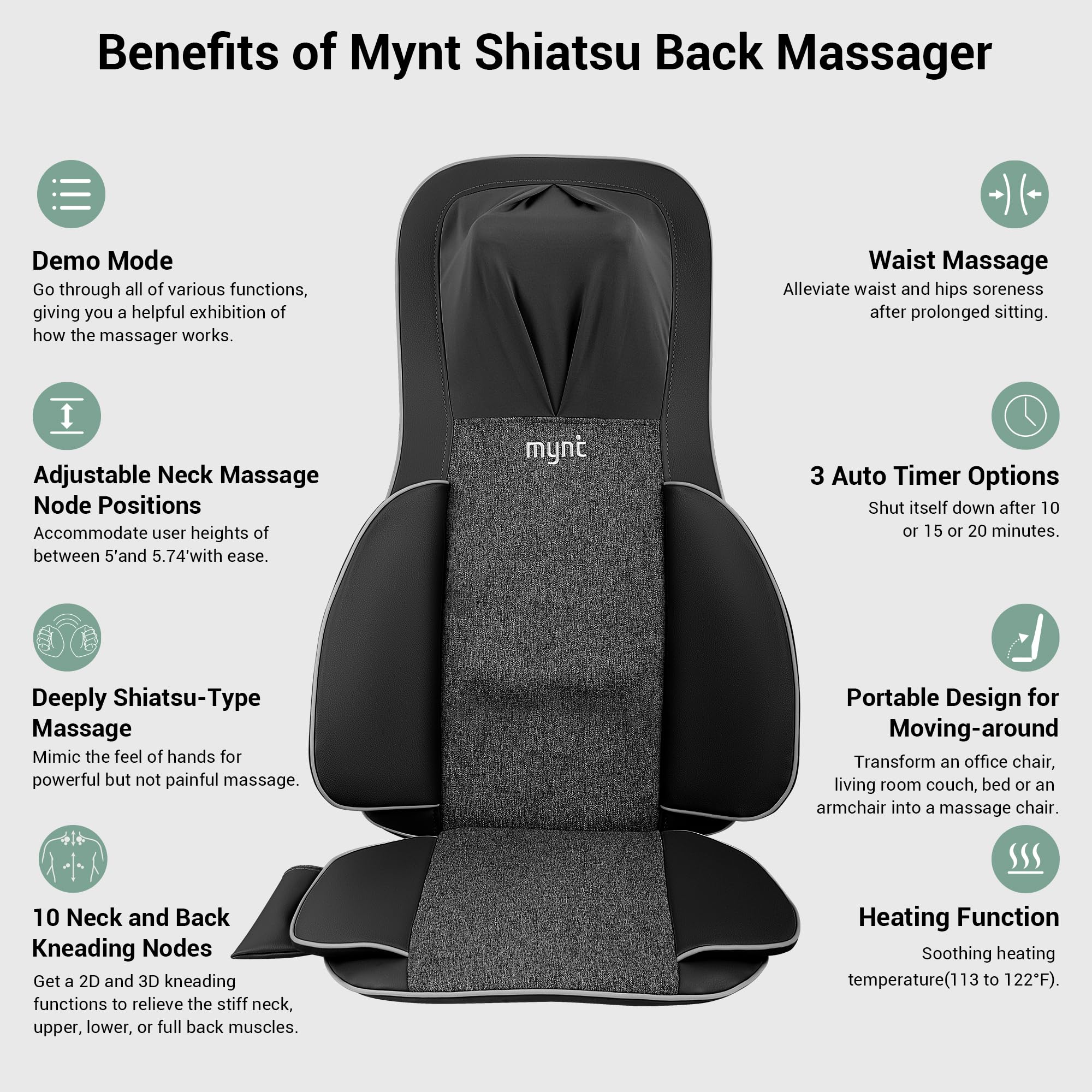 Mynt primer plano de los 10 nodos shiatsu para alivio profundo y textura duradera