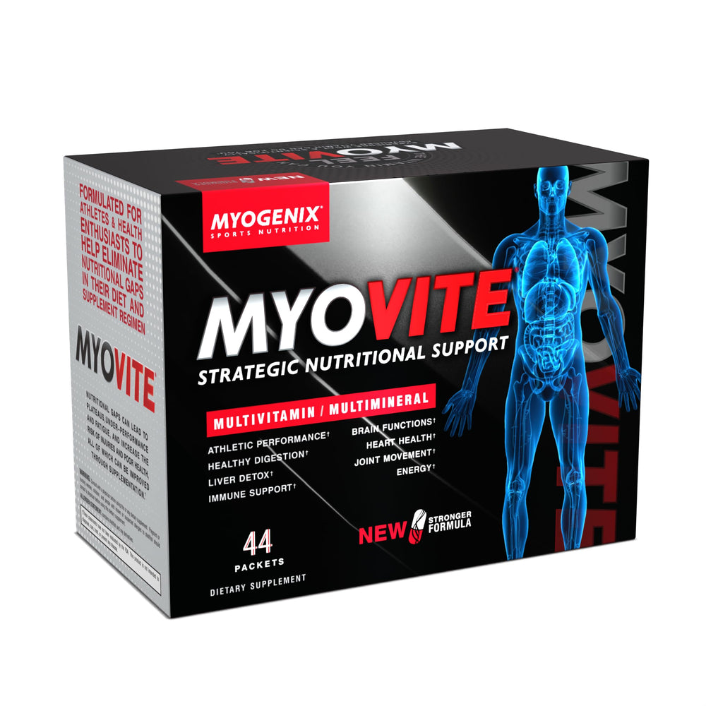 Myogenix Myovite frontal del envase mostrando diseño y conveniencia