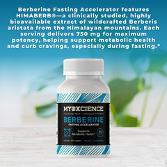 MYOXCIENCE Berberine Fasting Accelerator bottle back with dosage and usage notes.