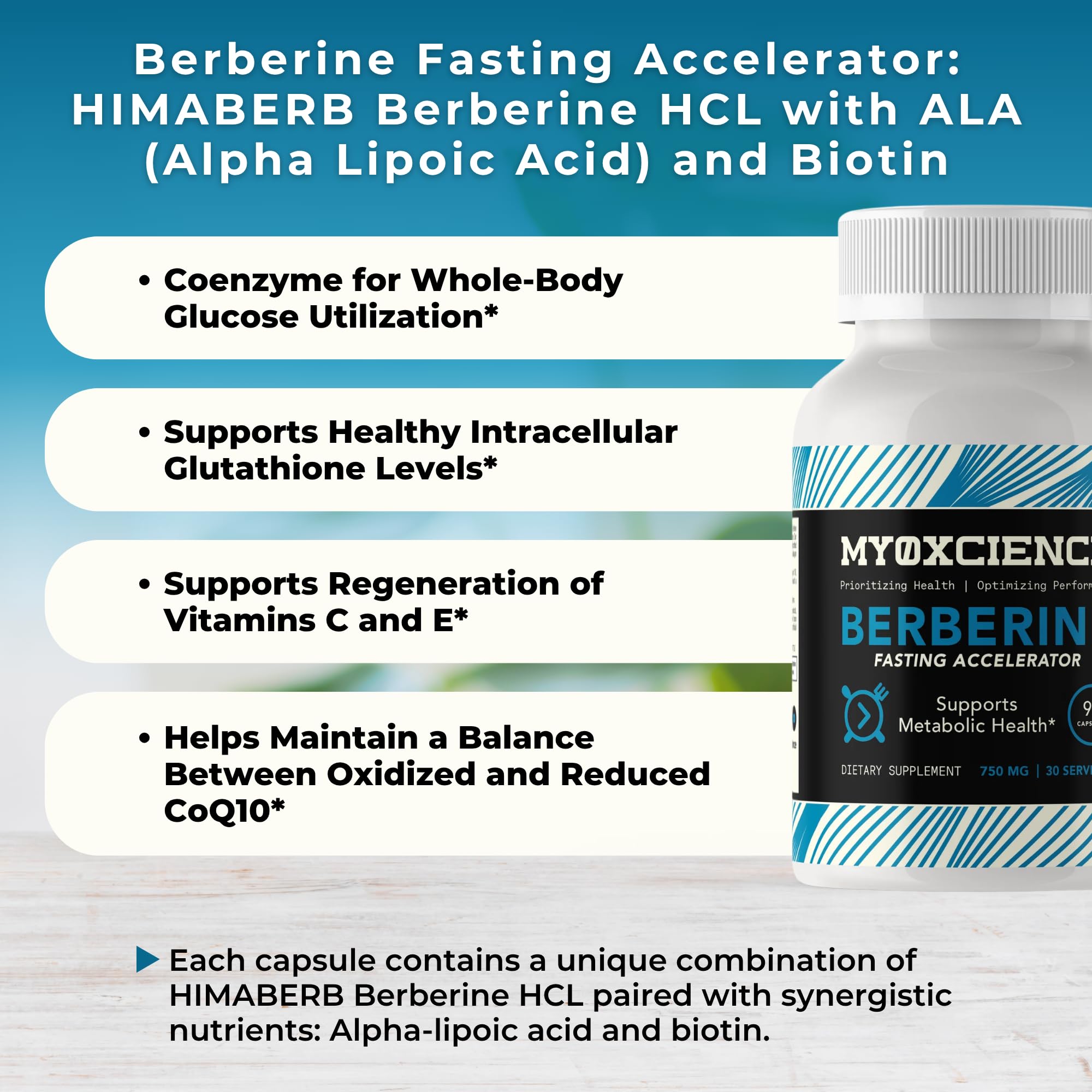MYOXCIENCE Berberine Fasting Accelerator packaging detail highlights clean ingredient sourcing.