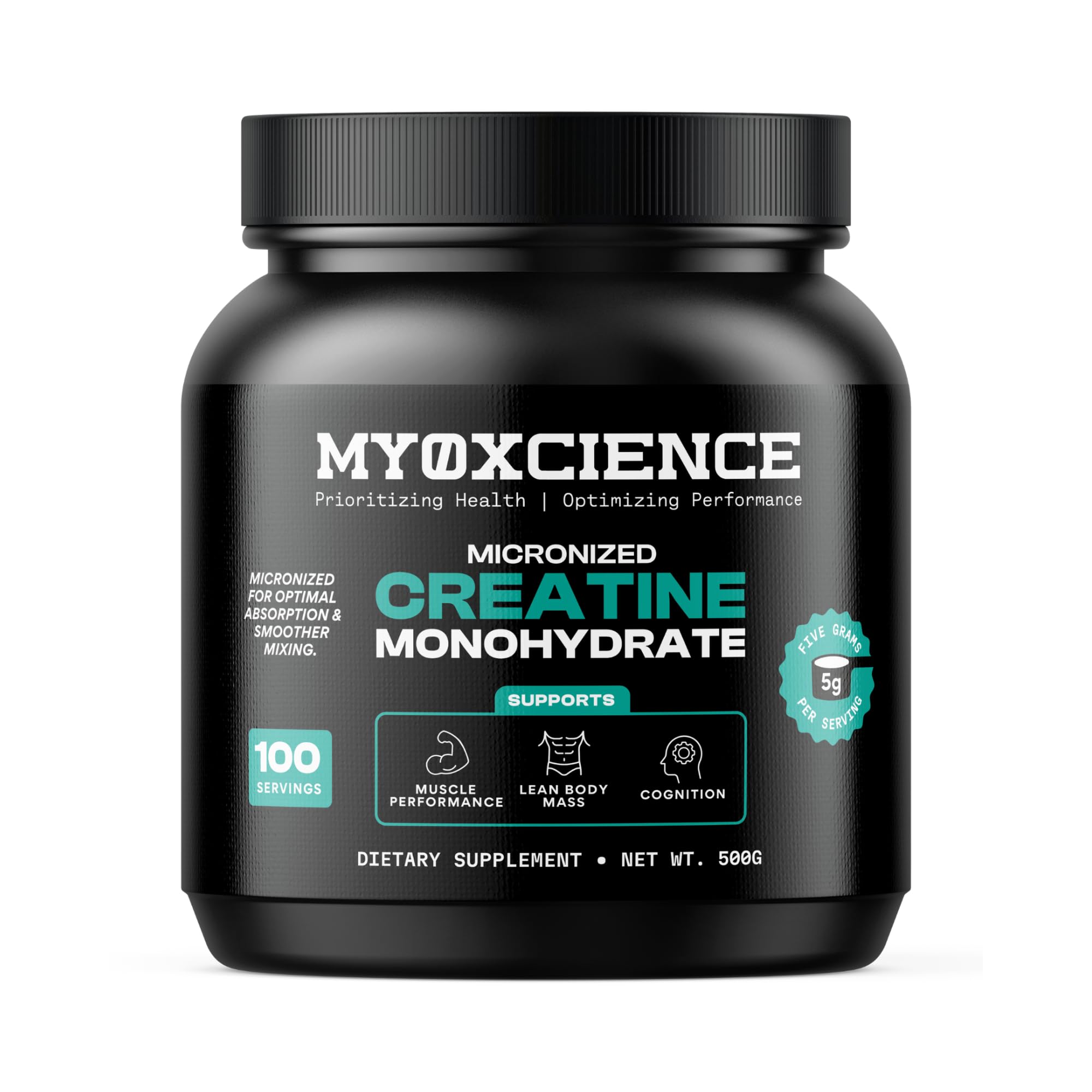 MYOXCIENCE bote frontal mostrando el envase y beneficios de rendimiento