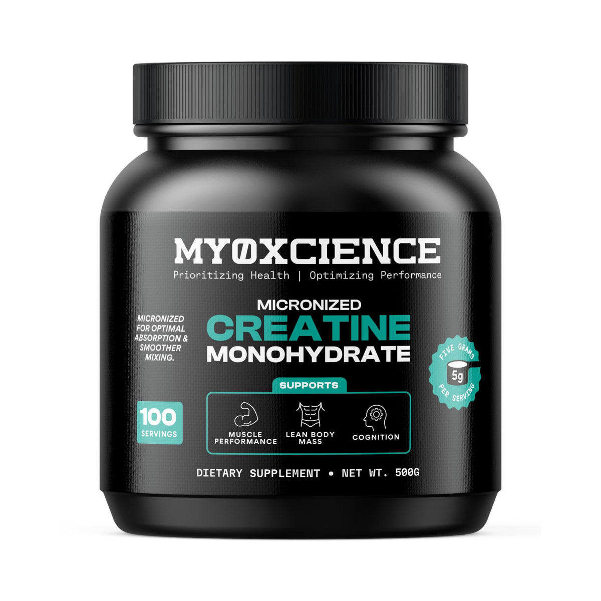 MYOXCIENCE bote frontal mostrando el envase y beneficios de rendimiento