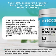 MYOXCIENCE Creapure etiqueta con ingredientes, transparencia en calidad