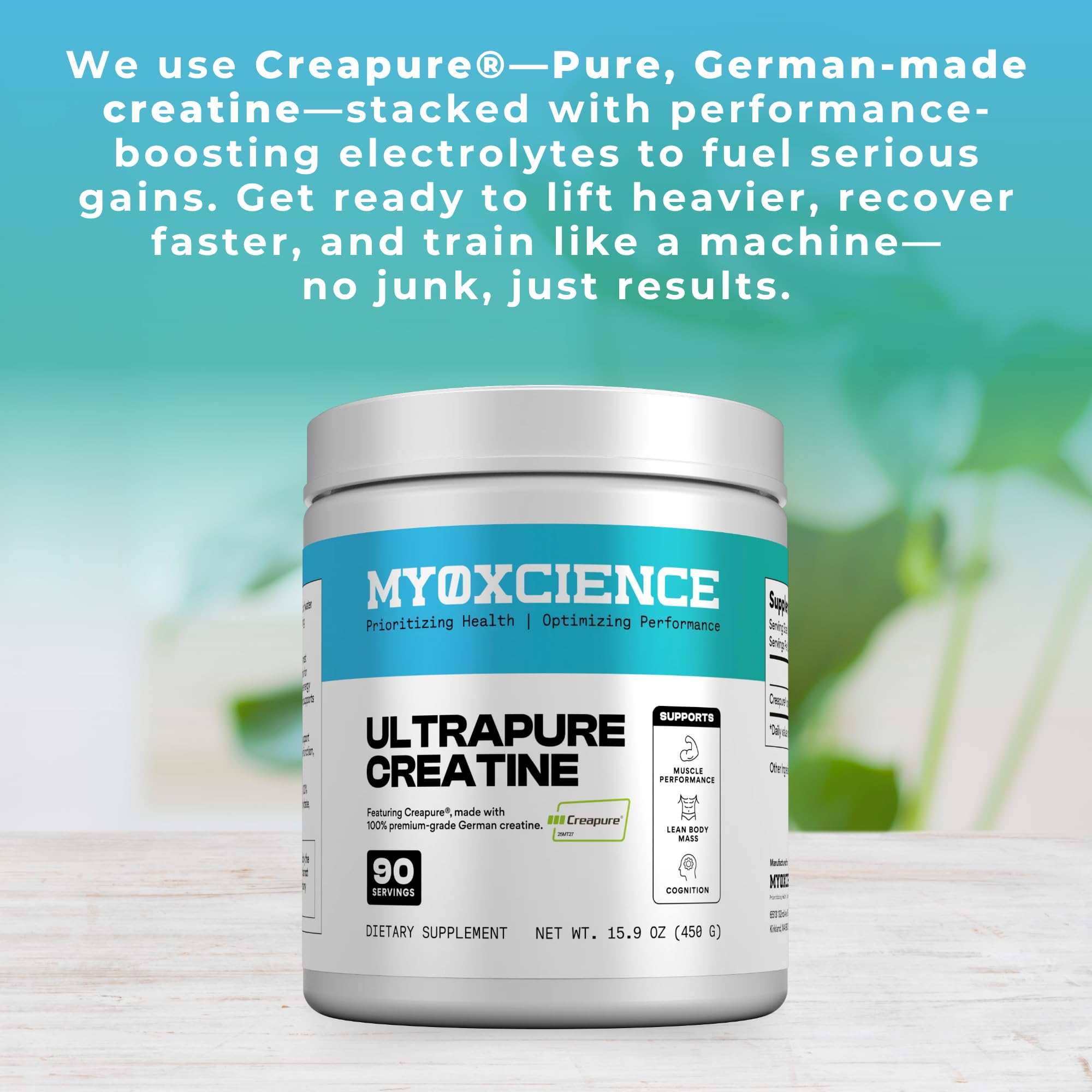 MYOXCIENCE Creapure disuelto en vaso, beneficio de rápida preparación