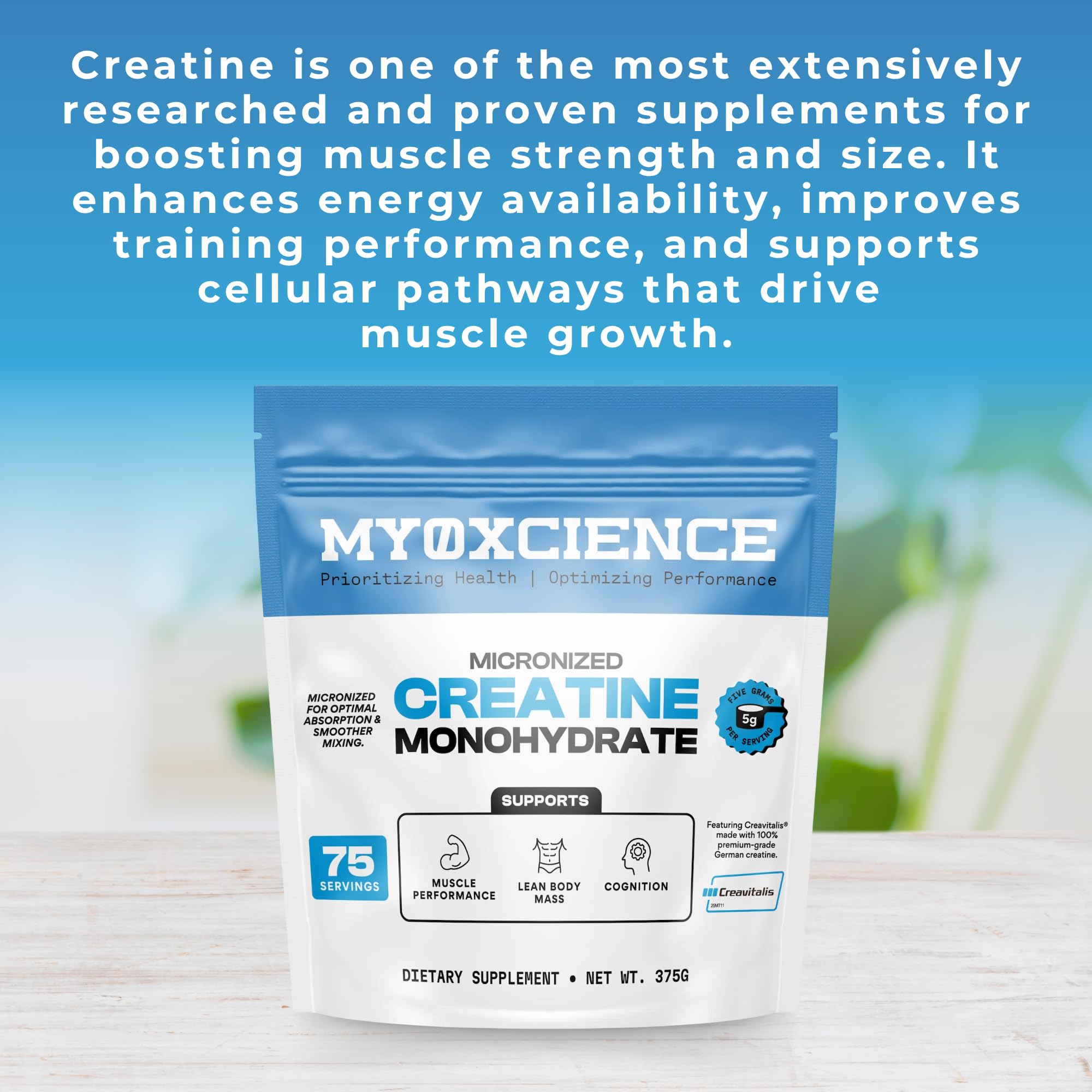 MYOXCIENCE envase abierto con polvo puro que transmite confianza de calidad