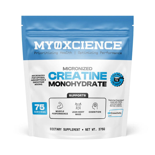MYOXCIENCE envase frontal mostrando Creavitalis y beneficio de pureza
