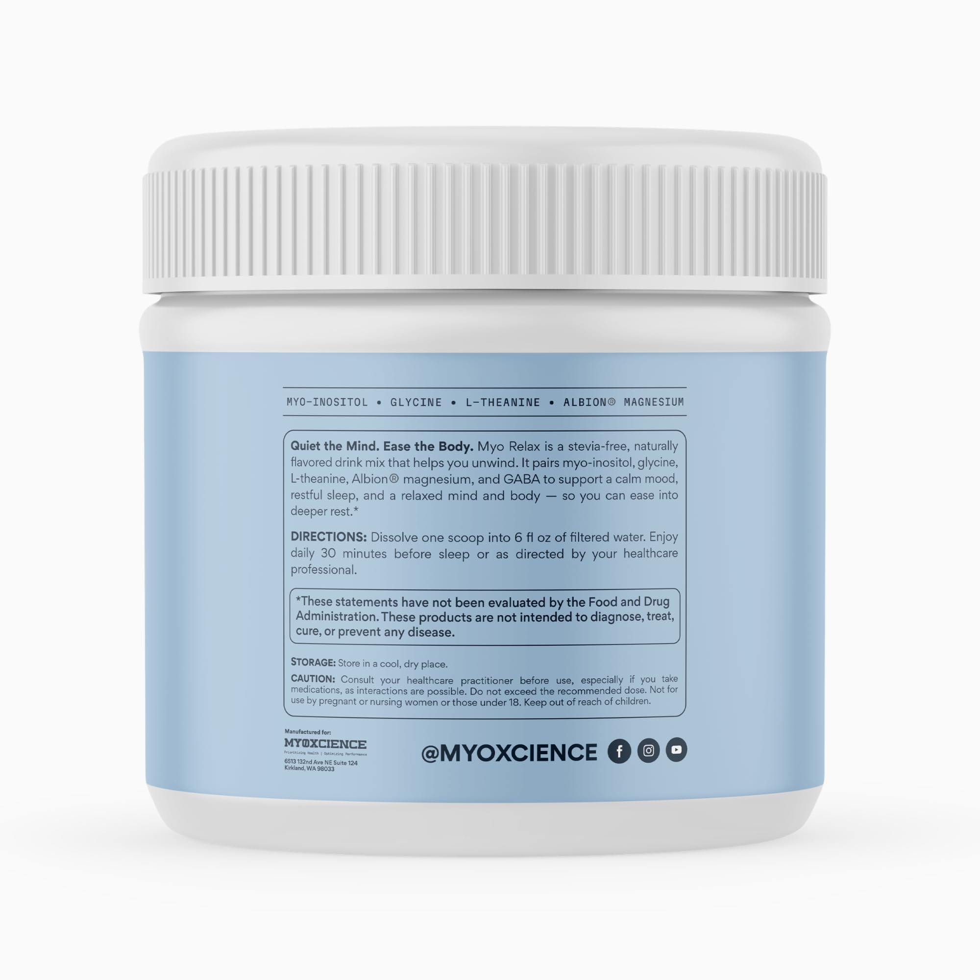 MYOXCIENCE bebida mezclada antes de dormir para promover relajación