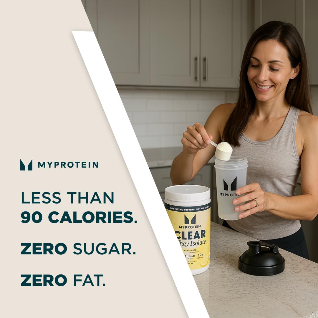 Myprotein Clear Whey Isolate: sabor limonada en vaso, bebida refrescante para cualquier momento.