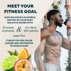 Shake en copa con Myprotein Clear Whey Isolate, sabor Caribeño Punch y textura clara.