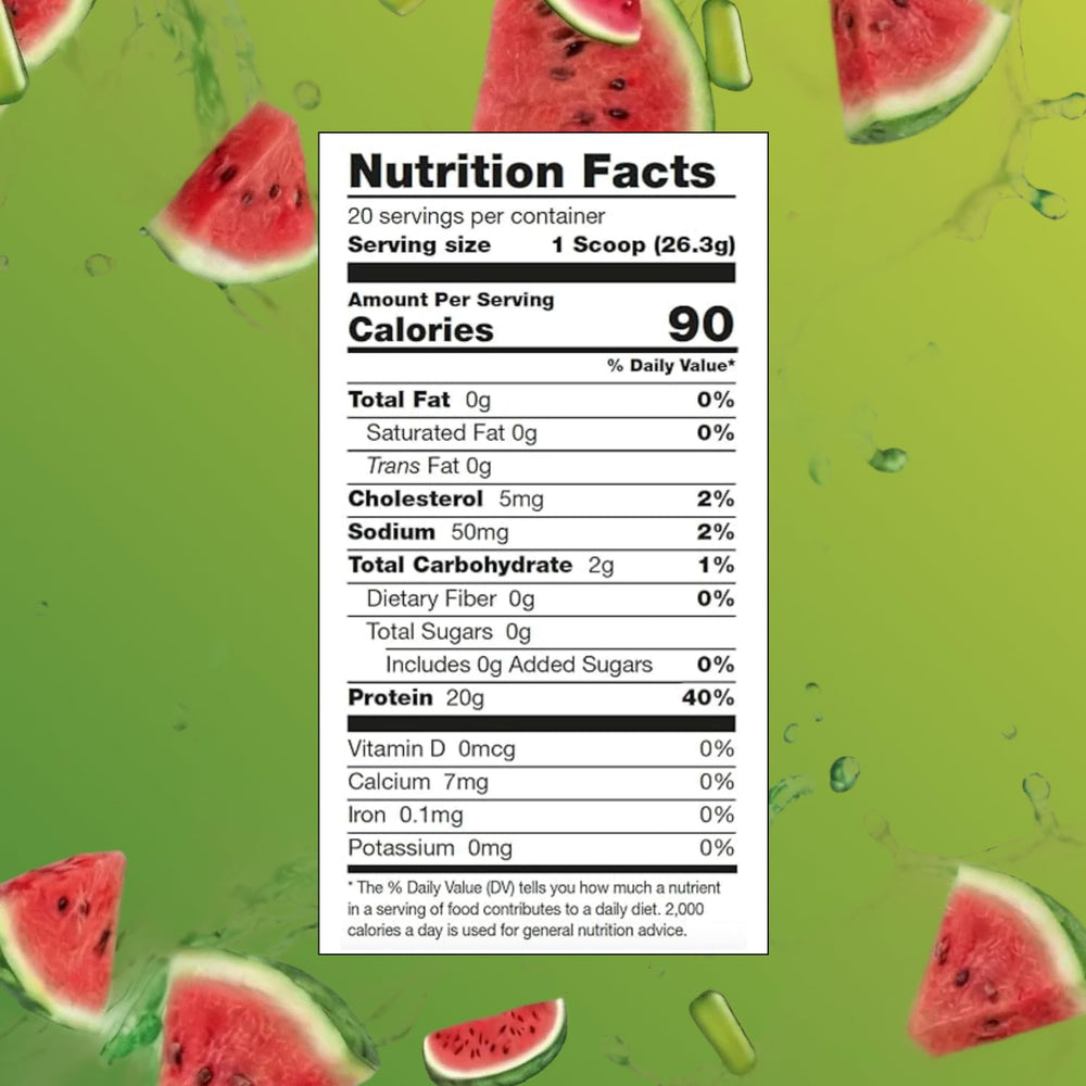 Vaso de agua fría con Myprotein Clear Whey Isolate, sabor Sour Watermelon, ideal para recuperación.