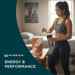 Myprotein envase junto a marcador que indica 100 porciones, buena relación calidad-precio