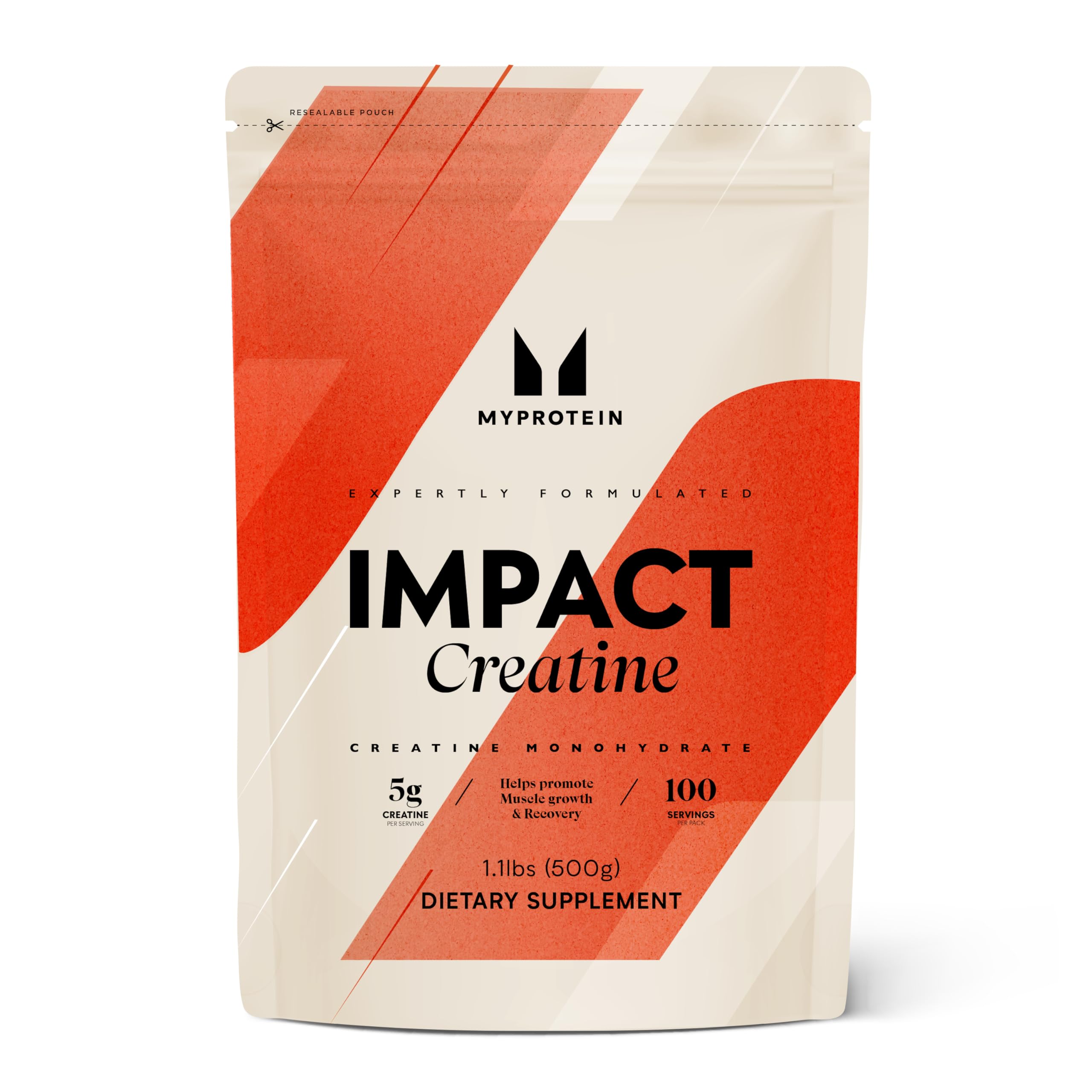 Myprotein envase frontal mostrando creatina pura y sin sabor, ideal para fuerza