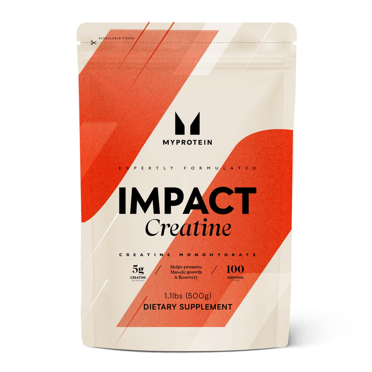 Myprotein envase frontal mostrando creatina pura y sin sabor, ideal para fuerza