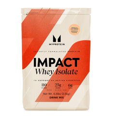 Myprotein Impact Whey Protein Isolate Vanilla packaging, ready for on-the-go fueling.