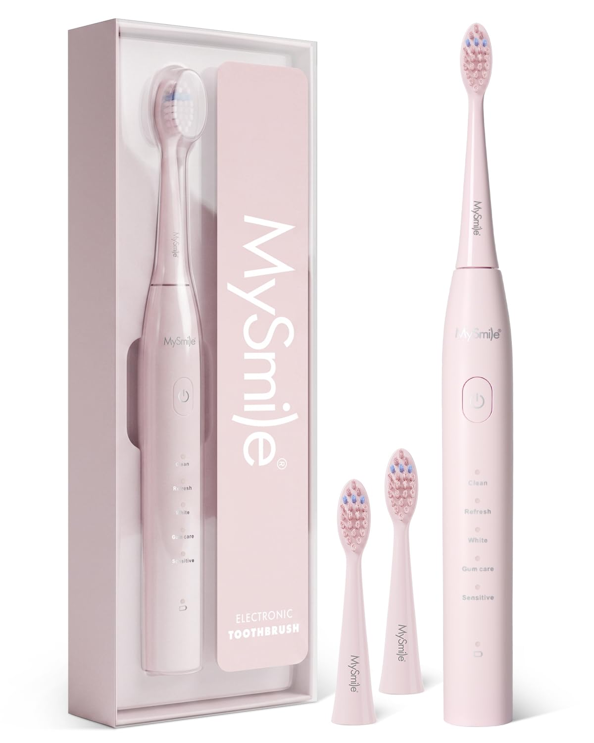 MySmile cepillo frontal rosa mostrando diseño compacto y elegante
