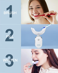 MySmile dispositivo en uso con usuario sonriendo para tratamiento rápido de 10 minutos
